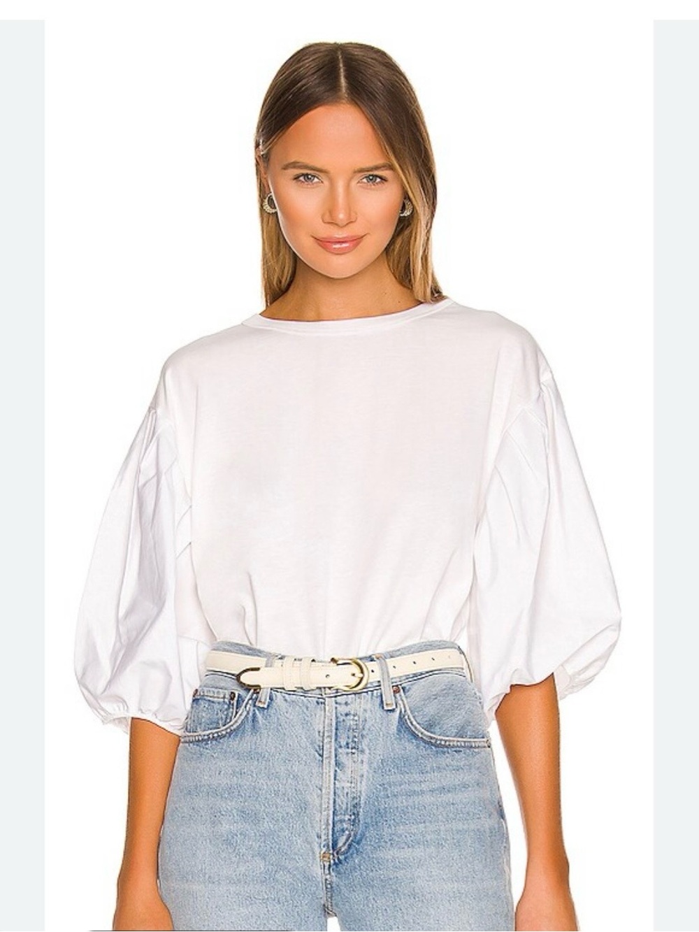 See By Chloe- White Puff-Sleeve Crewneck Top - Women's